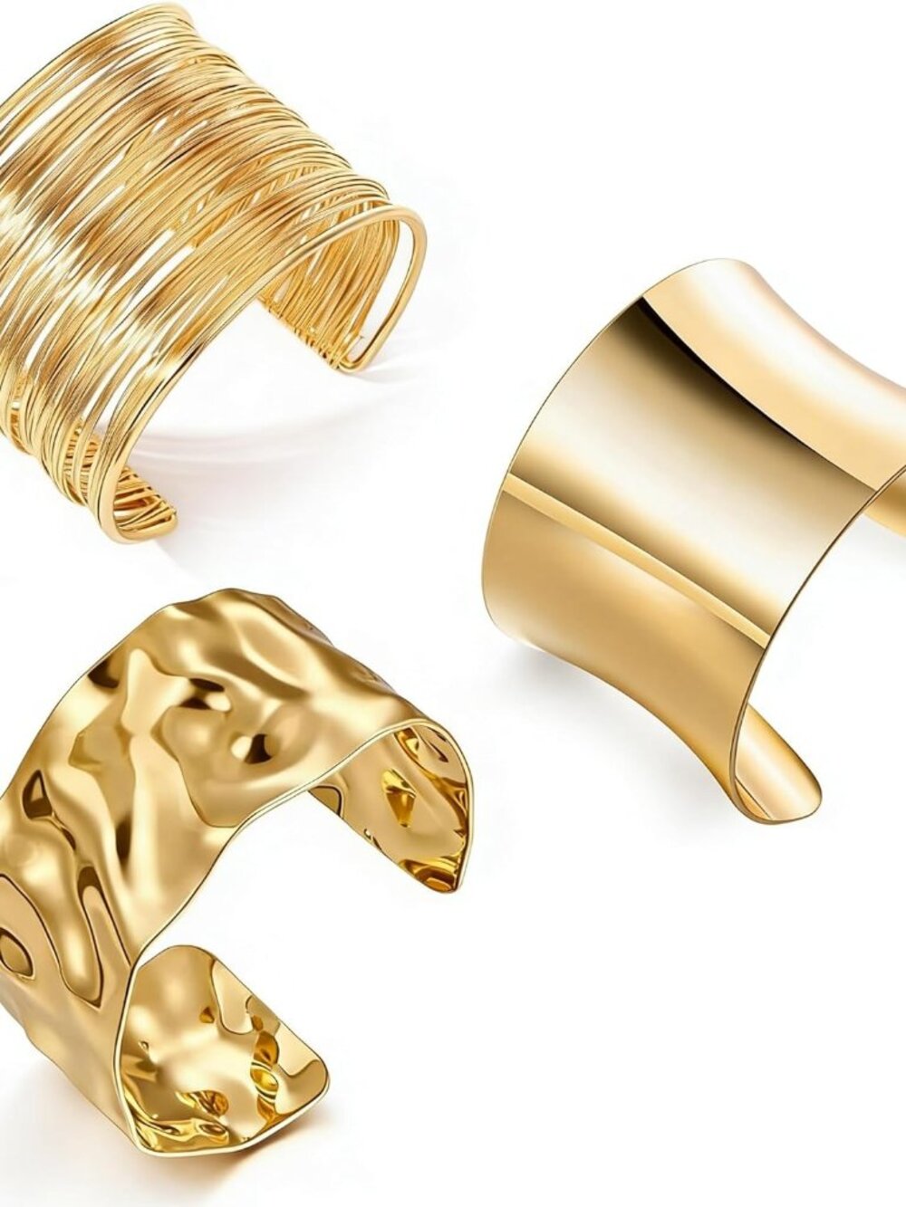 3PCS Gold Chunky Cuff Bracelets for Women Irregular Minimalist Statement Bangle